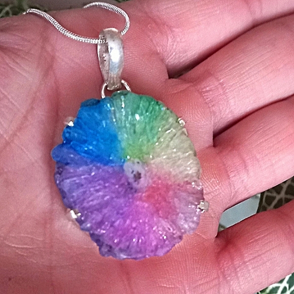 Dreamgems Jewelry - Rainbow Quartz Gemstone Druzy Necklace Sterling Silver 925